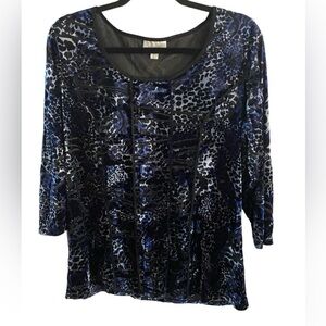 Dress Barn Blue/Black Patterned Velvet Blouse